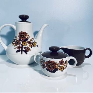 Alfred Meakin Glo-White Tea Set England Sugar Milk Vintage Brown Floral
